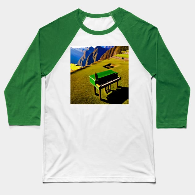 A Green Piano On The Hills Of Machu Picchu Baseball T-Shirt by Musical Art By Andrew
